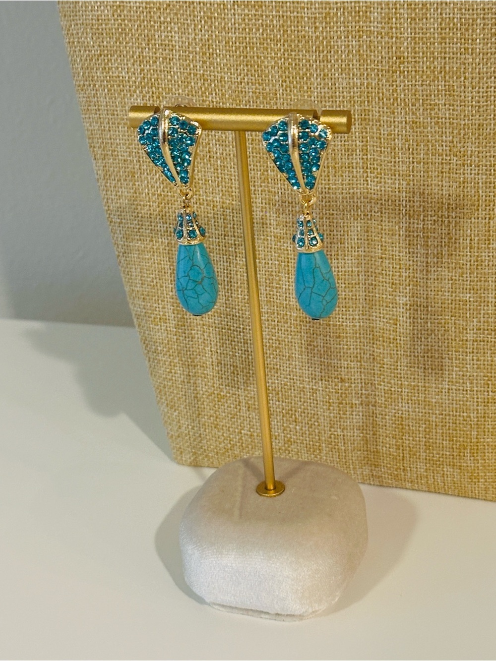 Fashion Jewelry Gold-Tone Turquoise Drop Earrings